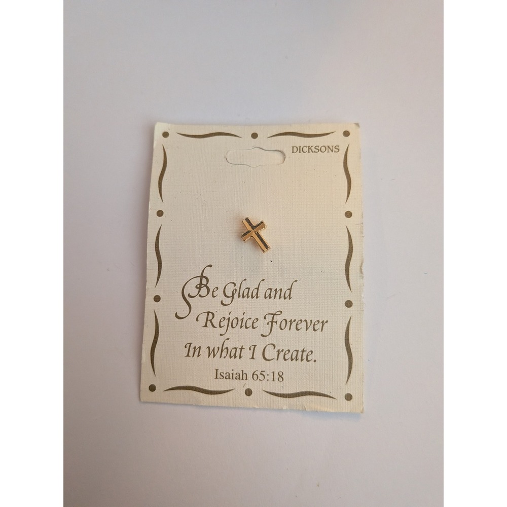 Dicksons Gold Tone Cross Lapel Pin Isaiah 65:18 Religious Faith Gift New
